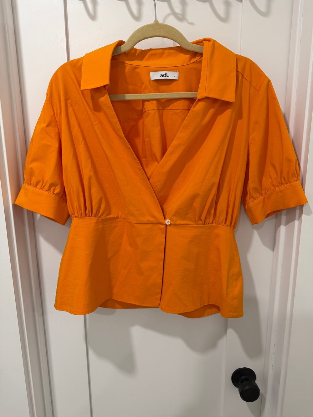 Orange Short-Sleeve Collared Button-Front Blouse